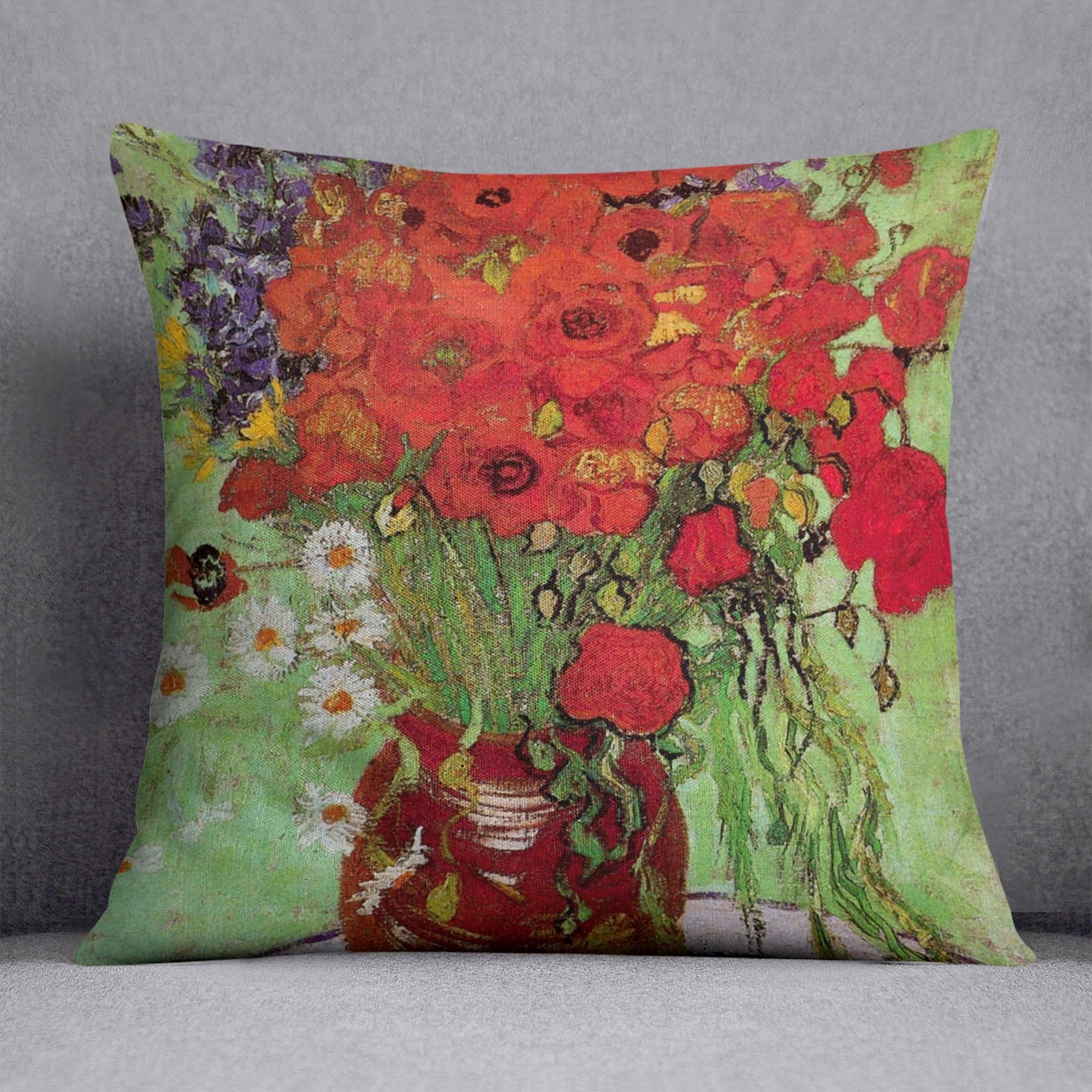 Still Life Red Poppies and Daisies by Van Gogh Throw Pillow