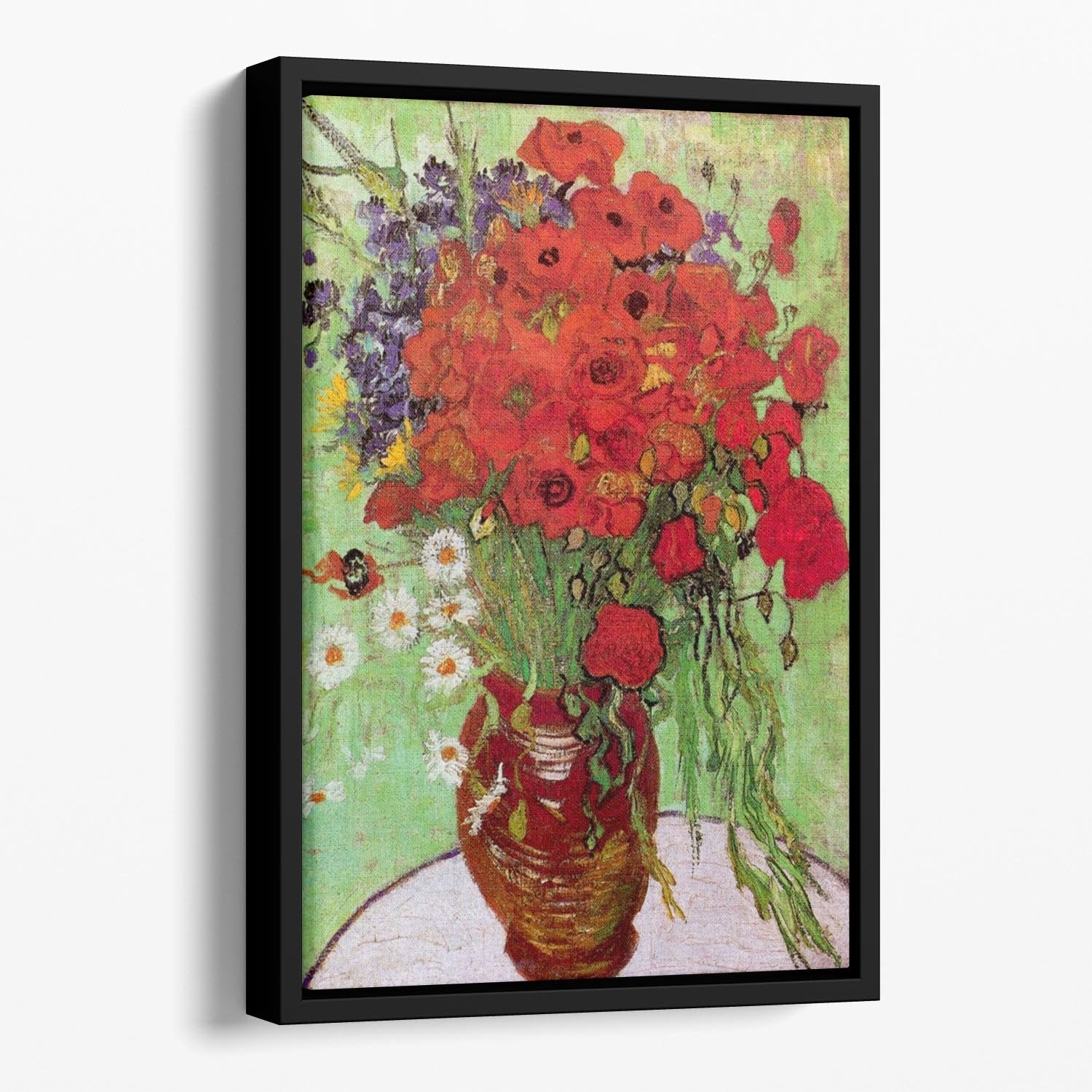 Still Life Red Poppies and Daisies by Van Gogh Floating Framed Canvas