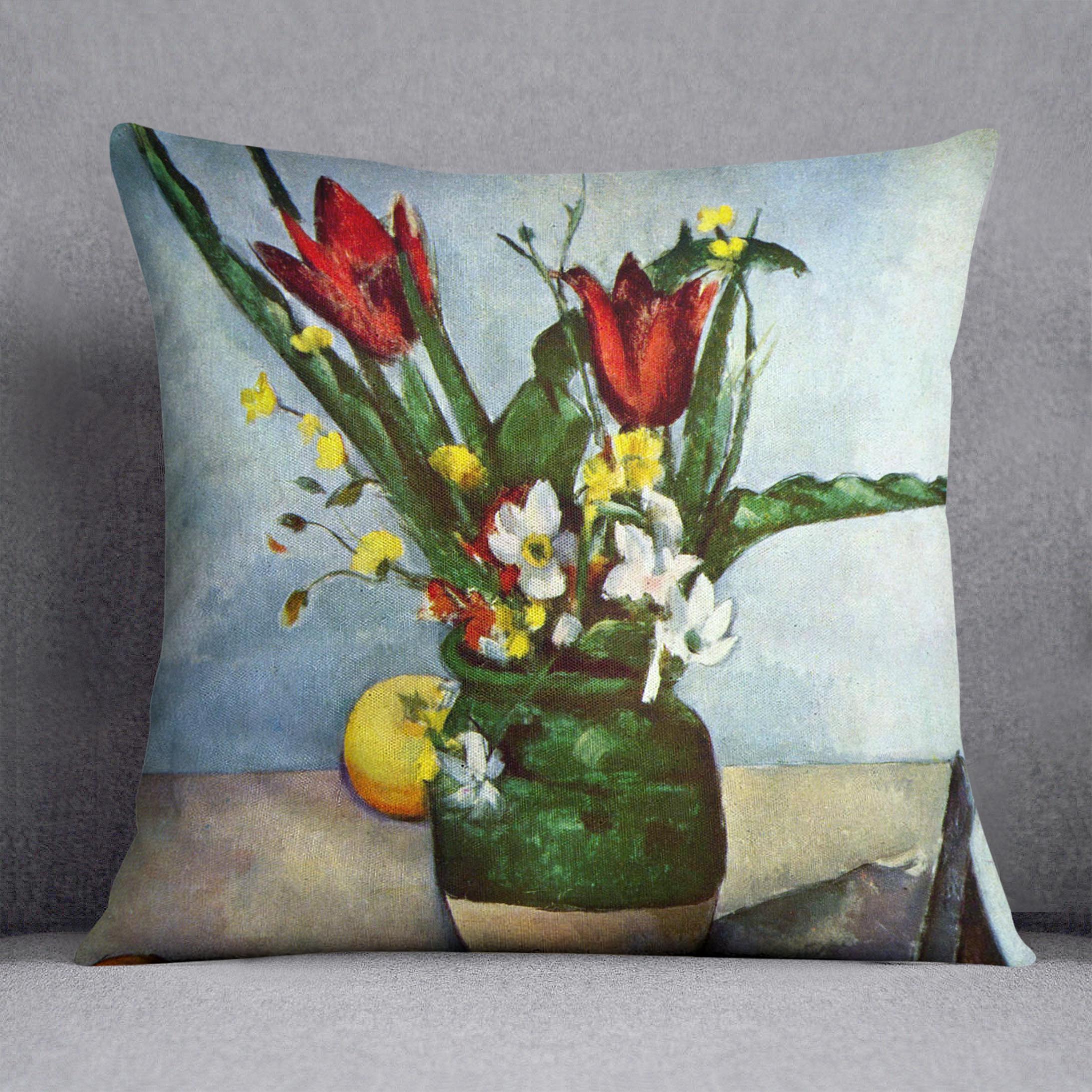 Still Life Tulips and Apples by Cezanne Cushion - Canvas Art Rocks - 1
