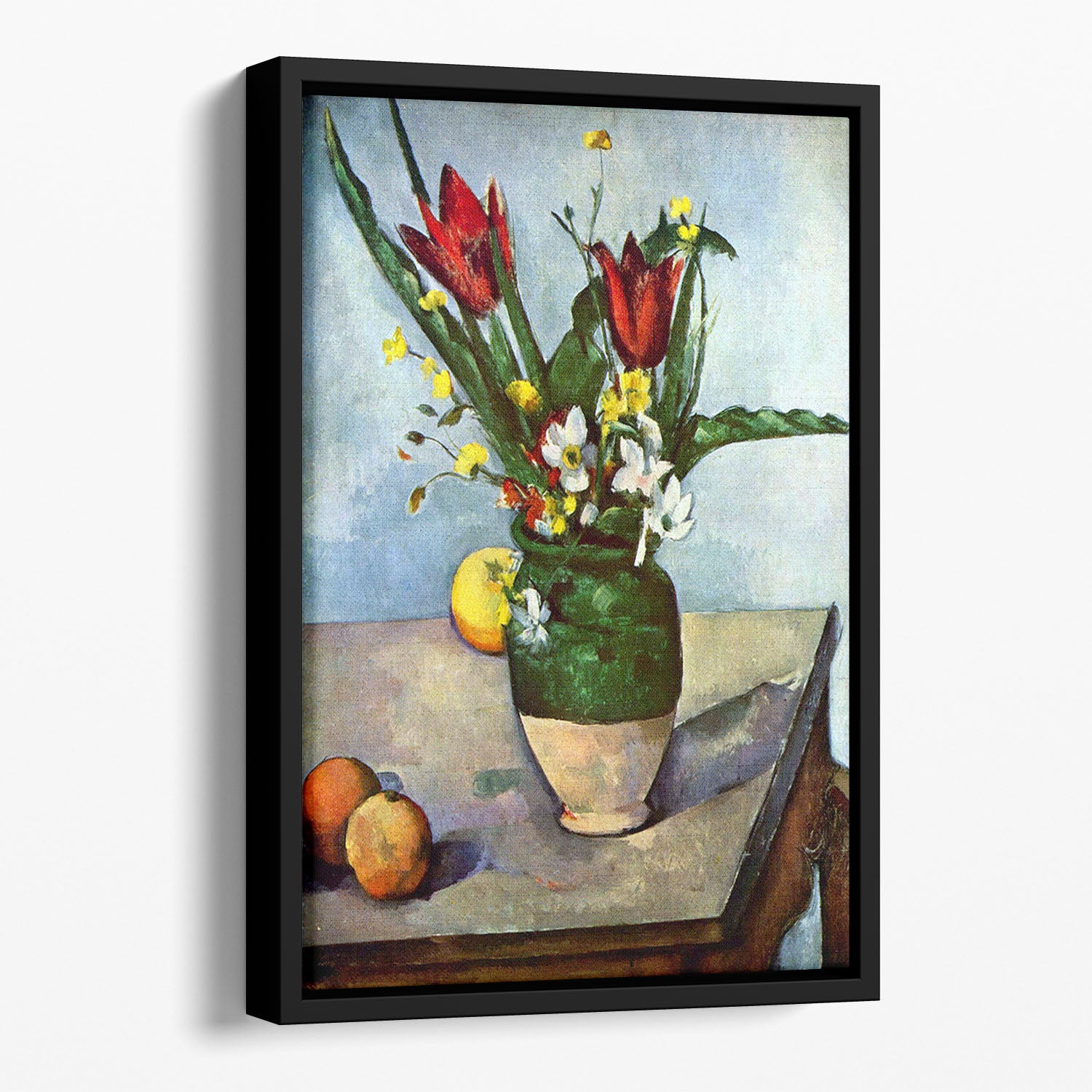 Still Life Tulips and Apples by Cezanne Floating Framed Canvas - Canvas Art Rocks - 1
