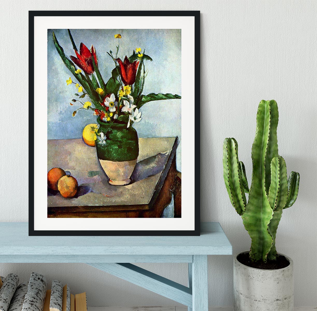 Still Life Tulips and Apples by Cezanne Framed Print - Canvas Art Rocks - 1
