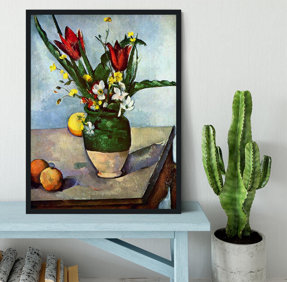 Still Life Tulips and Apples by Cezanne Framed Print - Canvas Art Rocks - 2