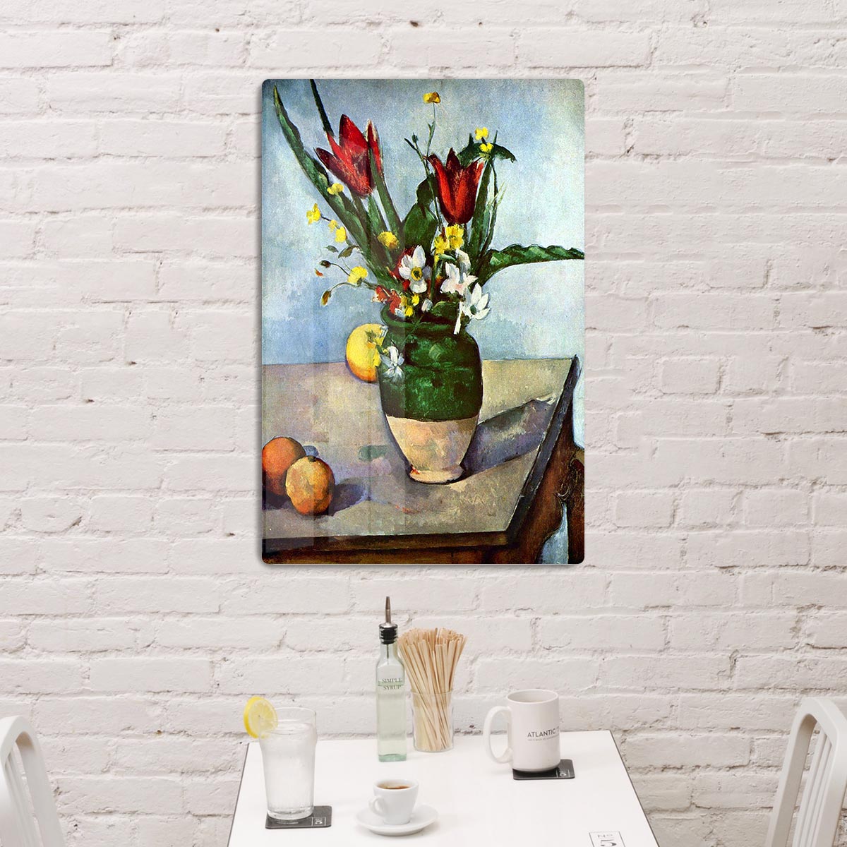 Still Life Tulips and Apples by Cezanne Acrylic Block - Canvas Art Rocks - 3