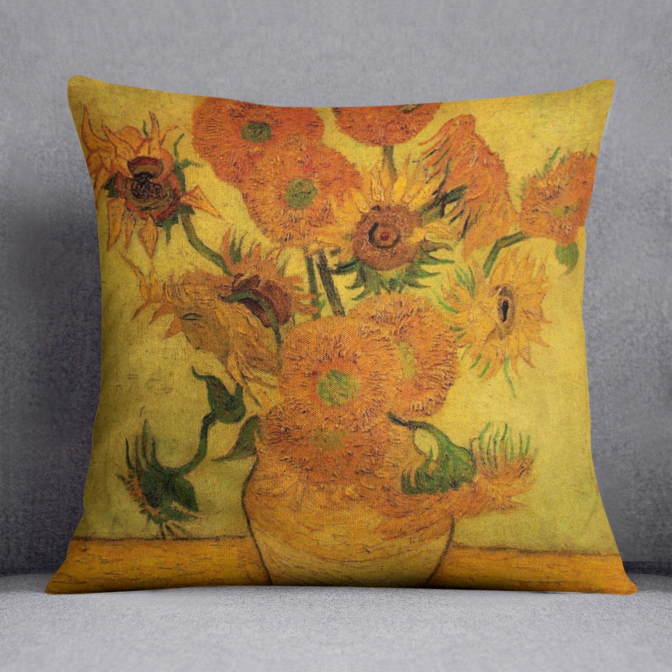 Still Life Vase with Fifteen Sunflowers 2 by Van Gogh Throw Pillow
