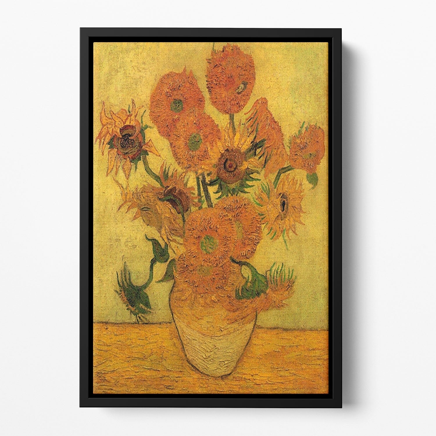 Still Life Vase with Fifteen Sunflowers 2 by Van Gogh Floating Framed Canvas