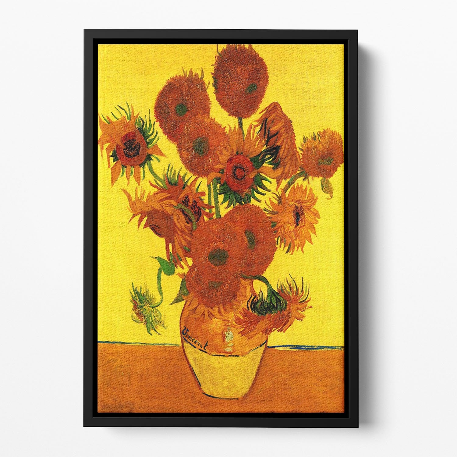 Still Life Vase with Fifteen Sunflowers 3 by Van Gogh Floating Framed Canvas