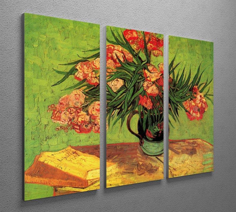 Still Life Vase with Oleanders and Books by Van Gogh 3 Split Panel Canvas Print - Canvas Art Rocks - 4