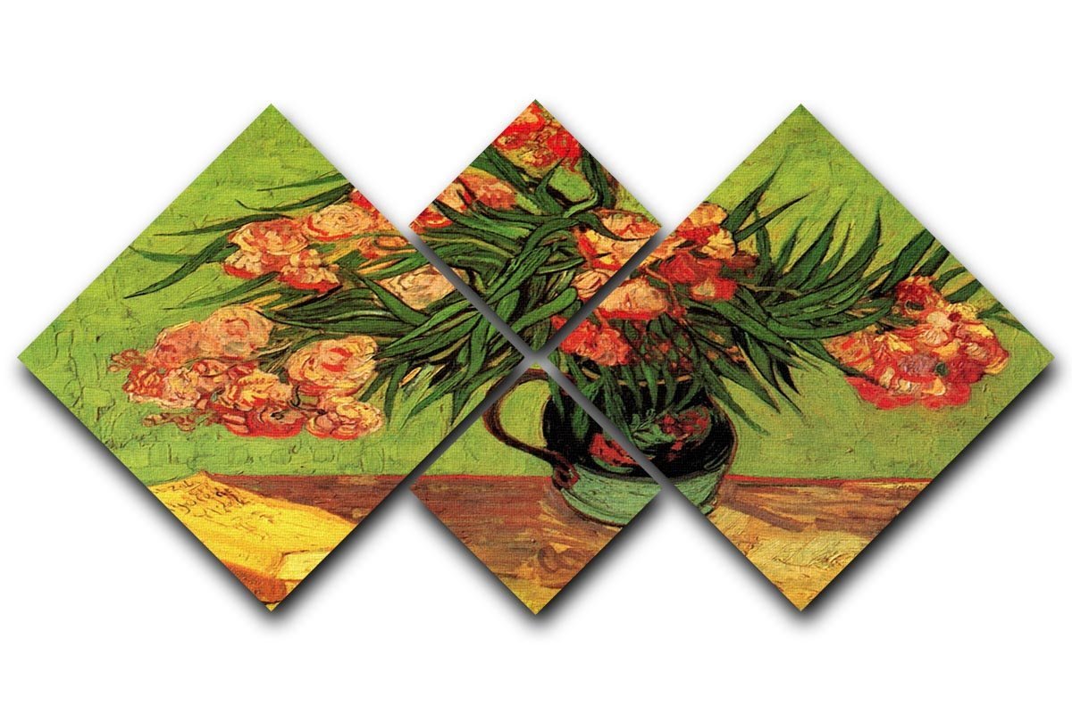 Still Life Vase with Oleanders and Books by Van Gogh 4 Square Multi Panel Canvas  - Canvas Art Rocks - 1