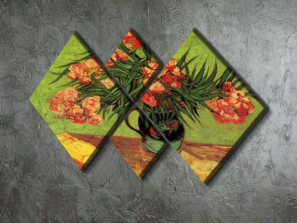 Still Life Vase with Oleanders and Books by Van Gogh 4 Square Multi Panel Canvas - Canvas Art Rocks - 2