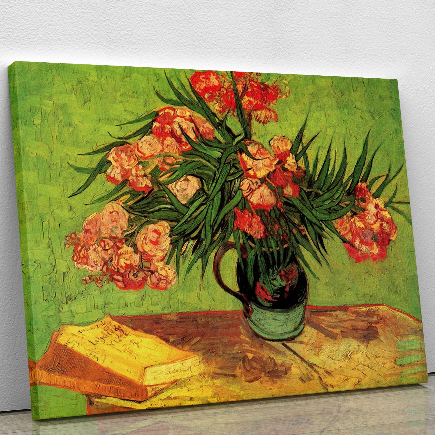Still Life Vase with Oleanders and Books by Van Gogh Canvas Print or Poster