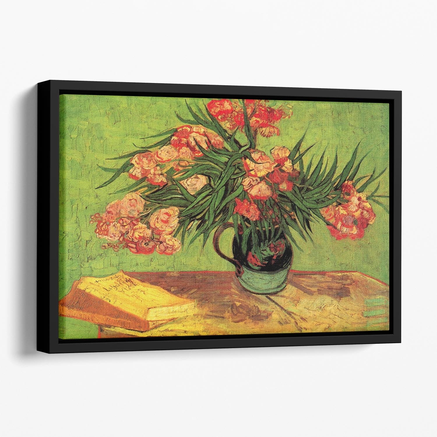 Still Life Vase with Oleanders and Books by Van Gogh Floating Framed Canvas