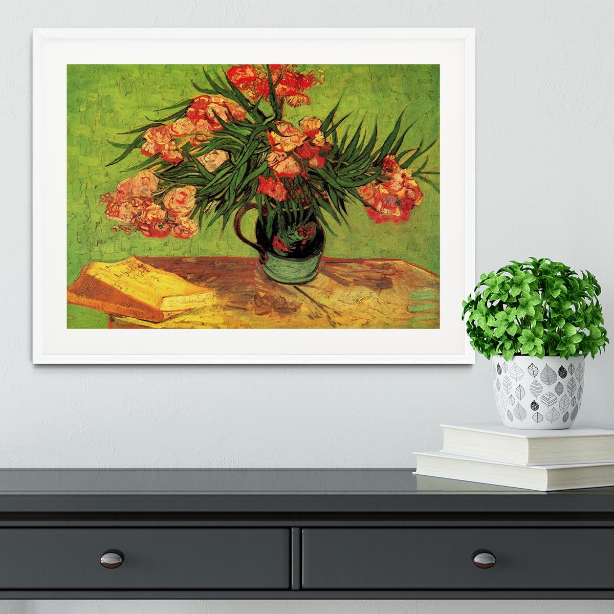 Still Life Vase with Oleanders and Books by Van Gogh Framed Print - Canvas Art Rocks - 5