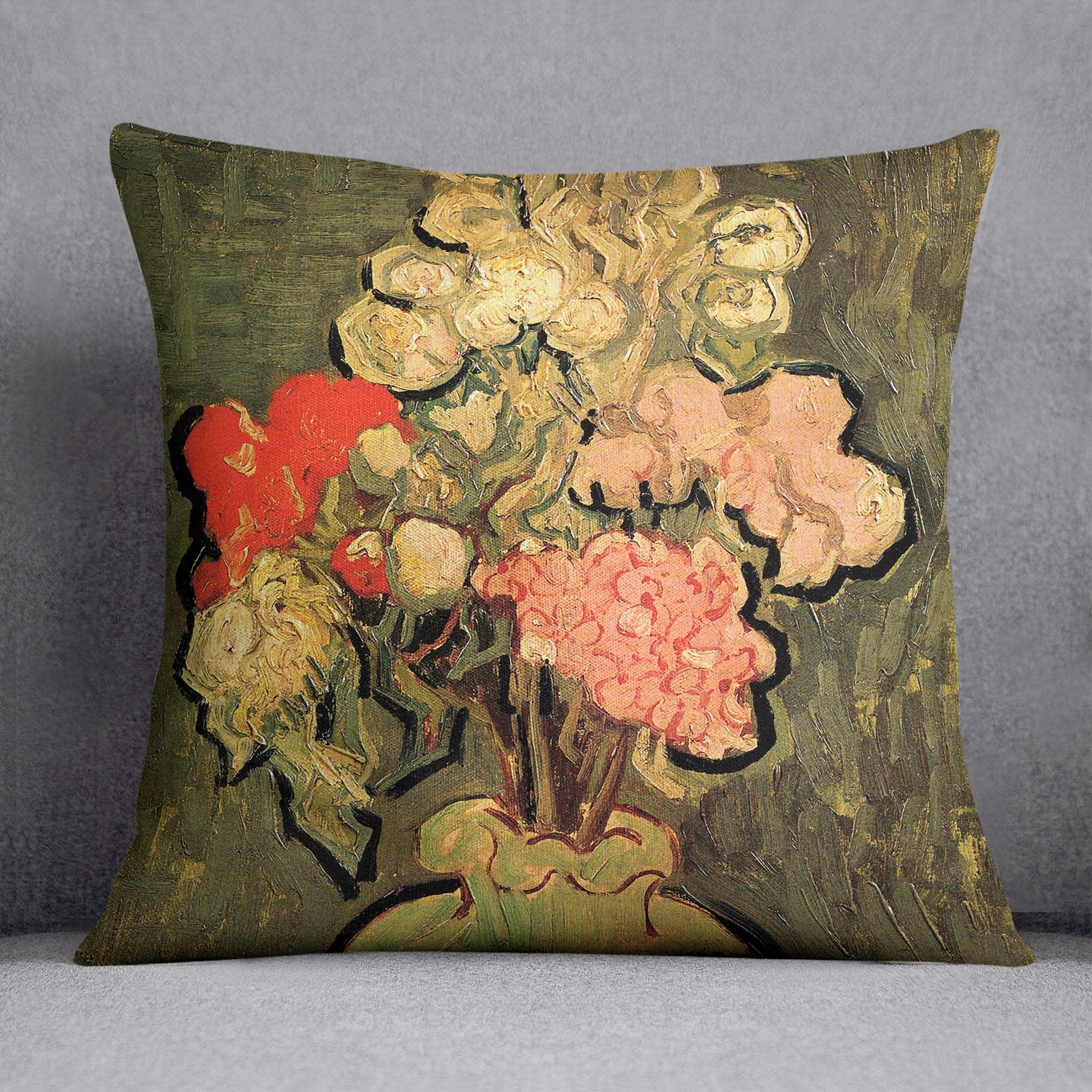 Still Life Vase with Rose-Mallows by Van Gogh Throw Pillow