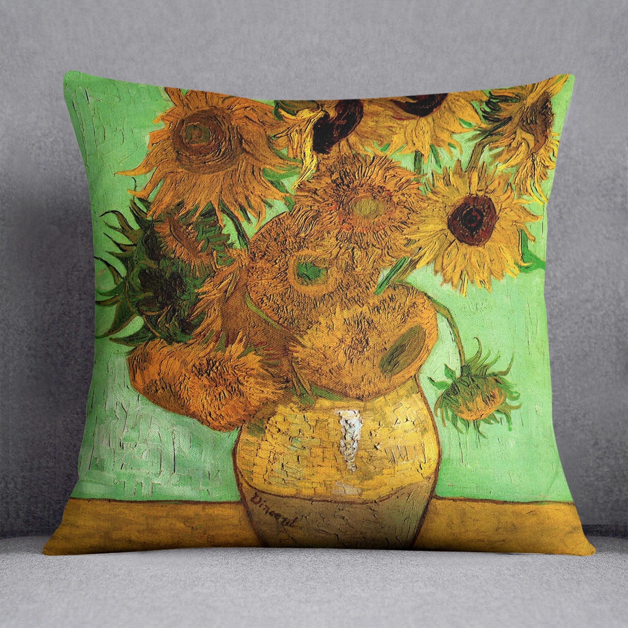 Still Life Vase with Twelve Sunflowers 2 by Van Gogh Throw Pillow