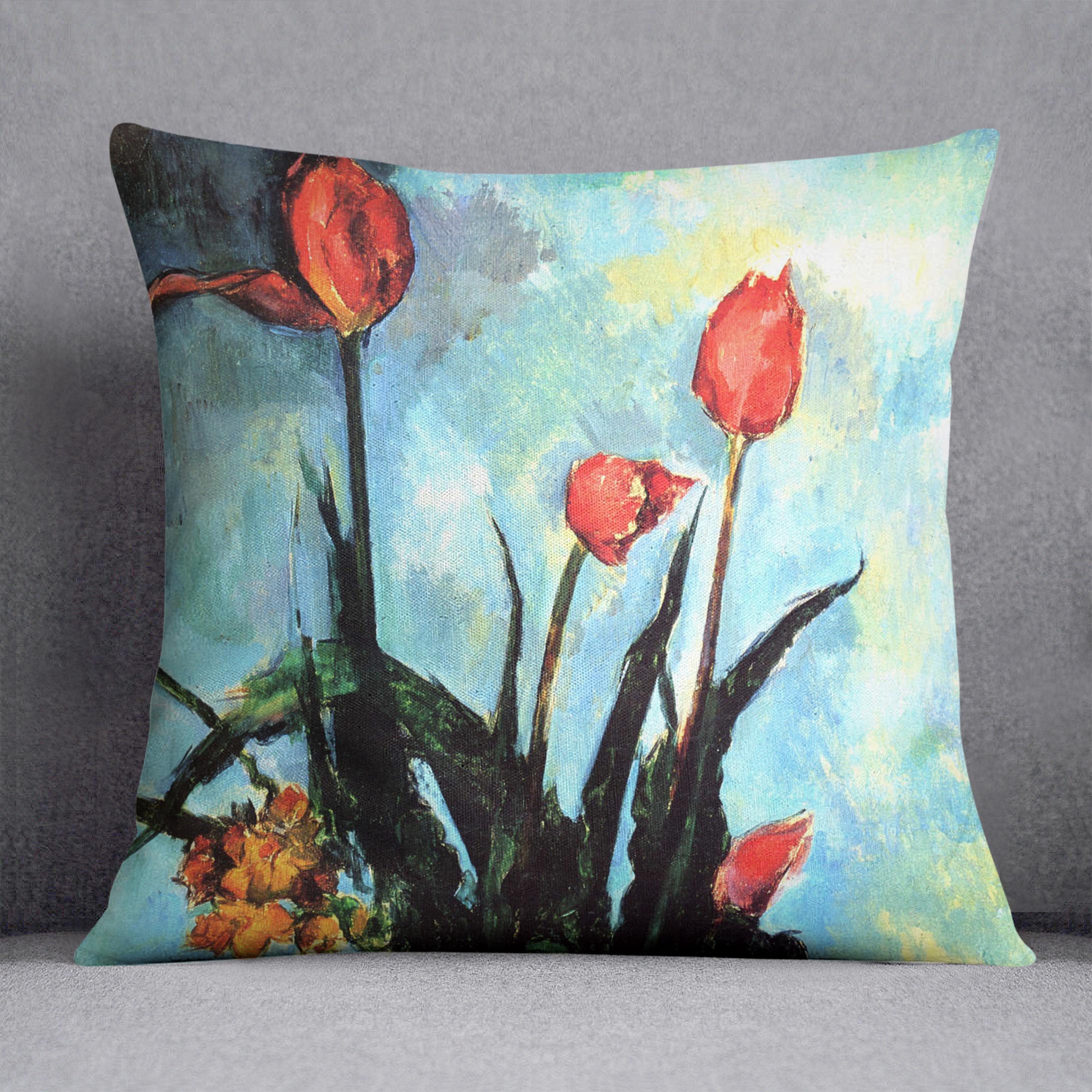 Still Life vase with Tulips by Cezanne Cushion - Canvas Art Rocks - 1