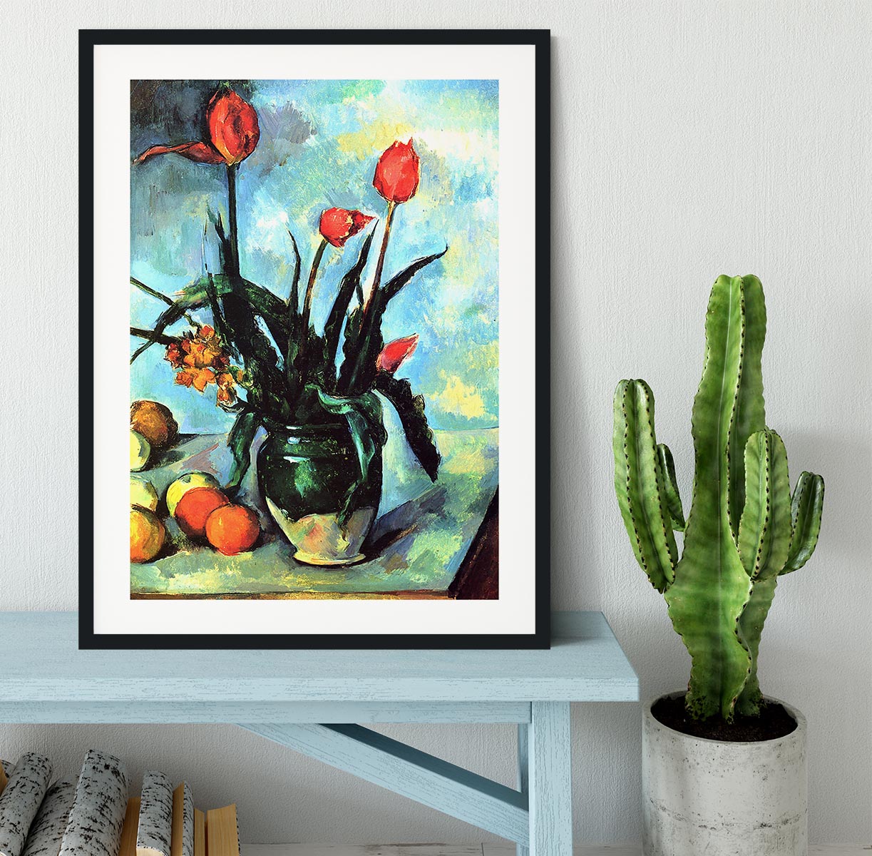 Still Life vase with Tulips by Cezanne Framed Print - Canvas Art Rocks - 1