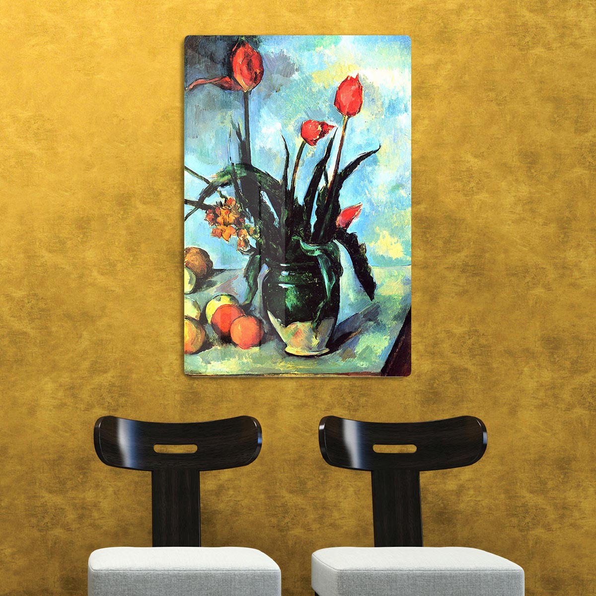 Still Life vase with Tulips by Cezanne Acrylic Block - Canvas Art Rocks - 2