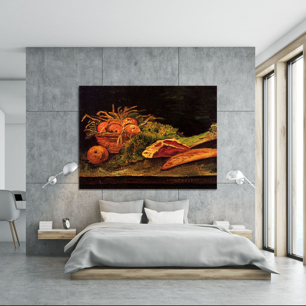 Still Life with Apples Meat and a Roll by Van Gogh Canvas Print or Poster