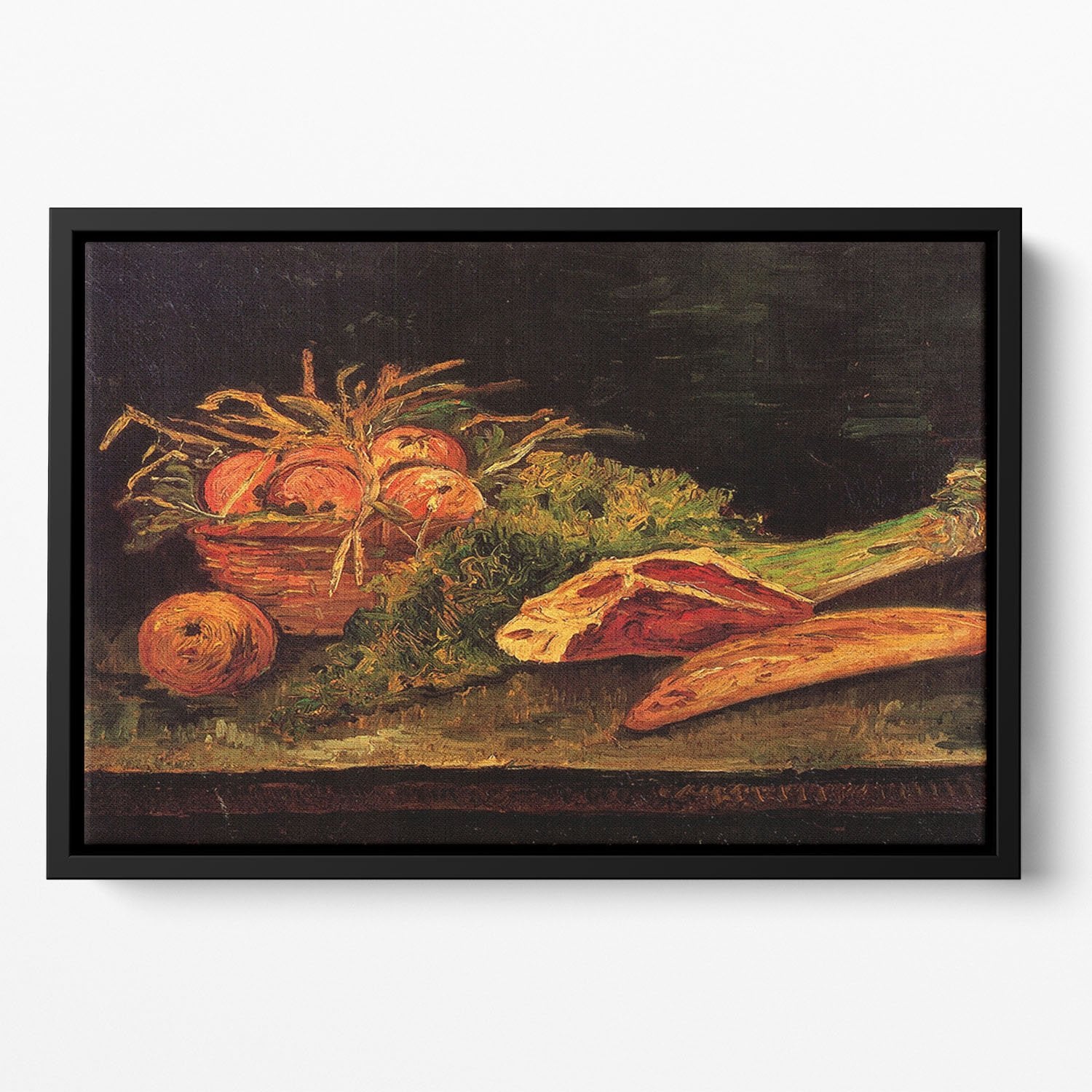 Still Life with Apples Meat and a Roll by Van Gogh Floating Framed Canvas