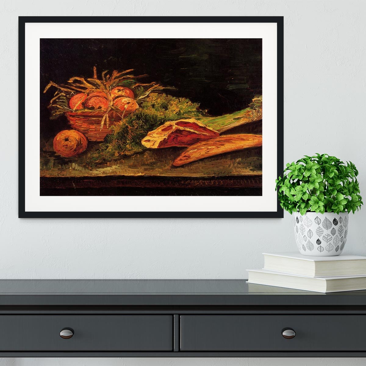 Still Life with Apples Meat and a Roll by Van Gogh Framed Print - Canvas Art Rocks - 1