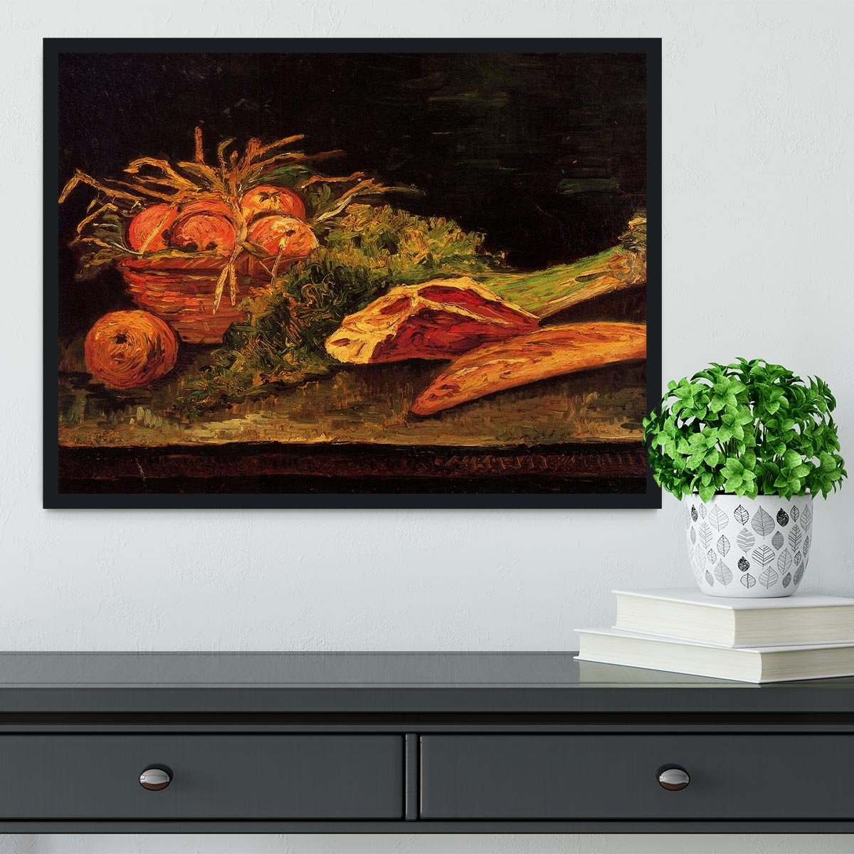 Still Life with Apples Meat and a Roll by Van Gogh Framed Print - Canvas Art Rocks - 2