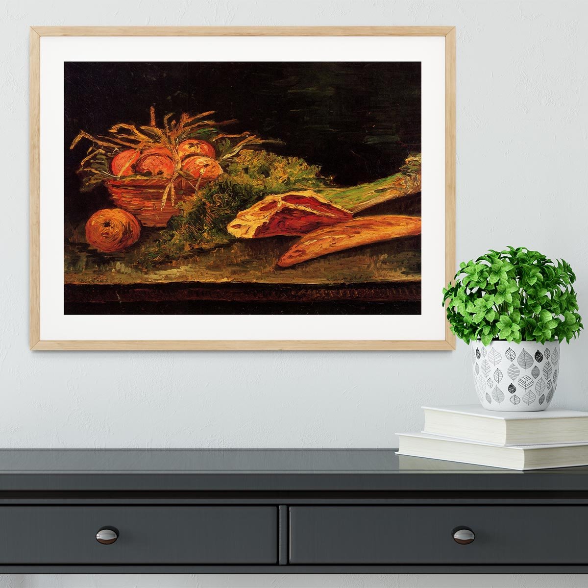 Still Life with Apples Meat and a Roll by Van Gogh Framed Print - Canvas Art Rocks - 3