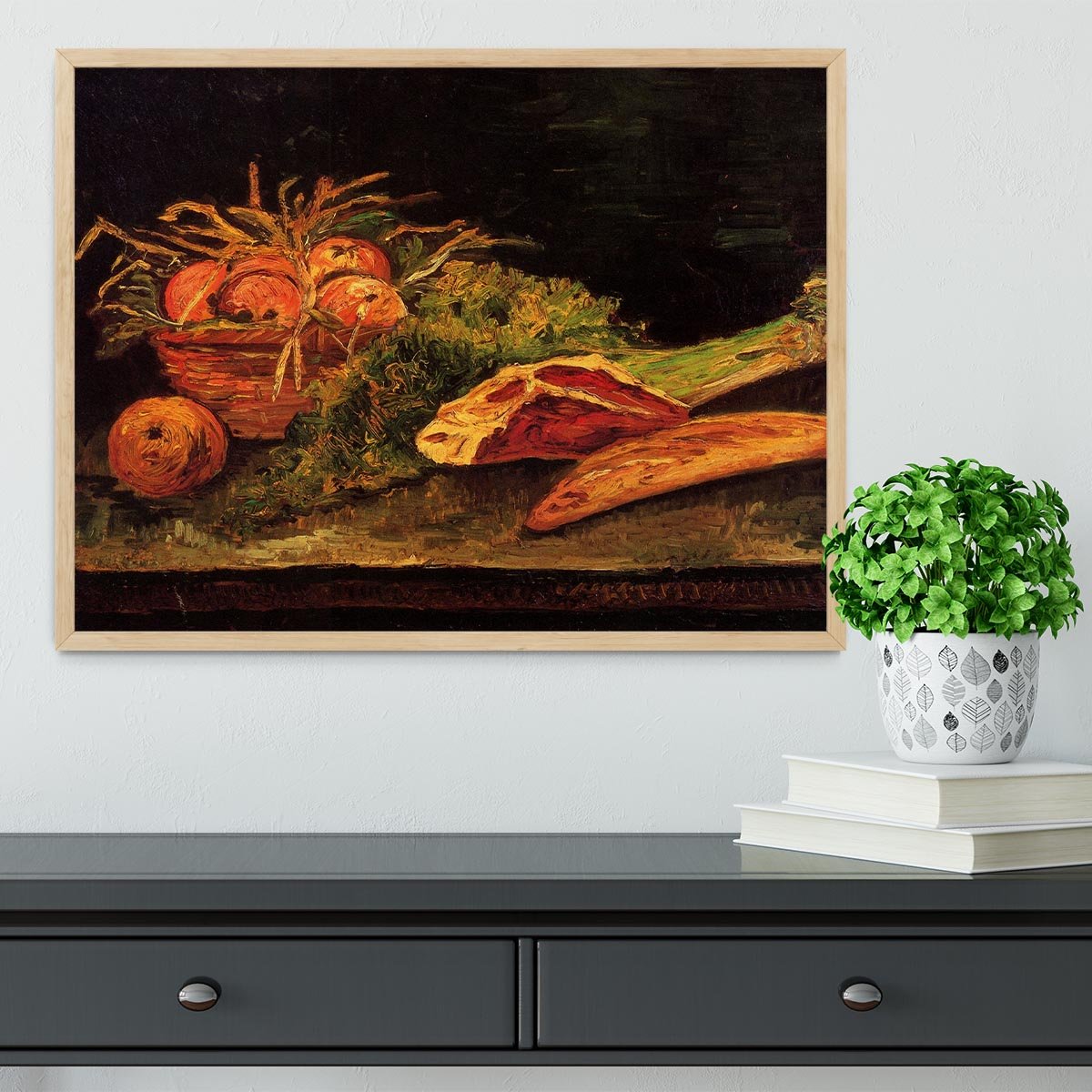 Still Life with Apples Meat and a Roll by Van Gogh Framed Print - Canvas Art Rocks - 4