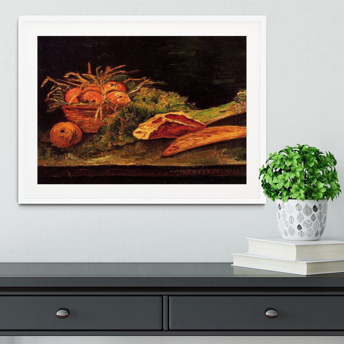 Still Life with Apples Meat and a Roll by Van Gogh Framed Print - Canvas Art Rocks - 5