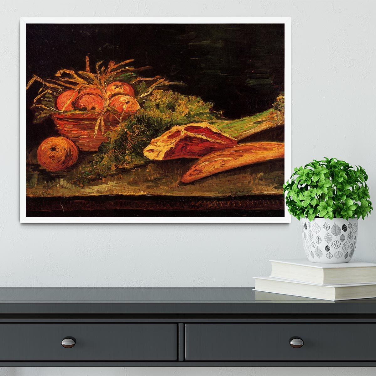 Still Life with Apples Meat and a Roll by Van Gogh Framed Print - Canvas Art Rocks -6