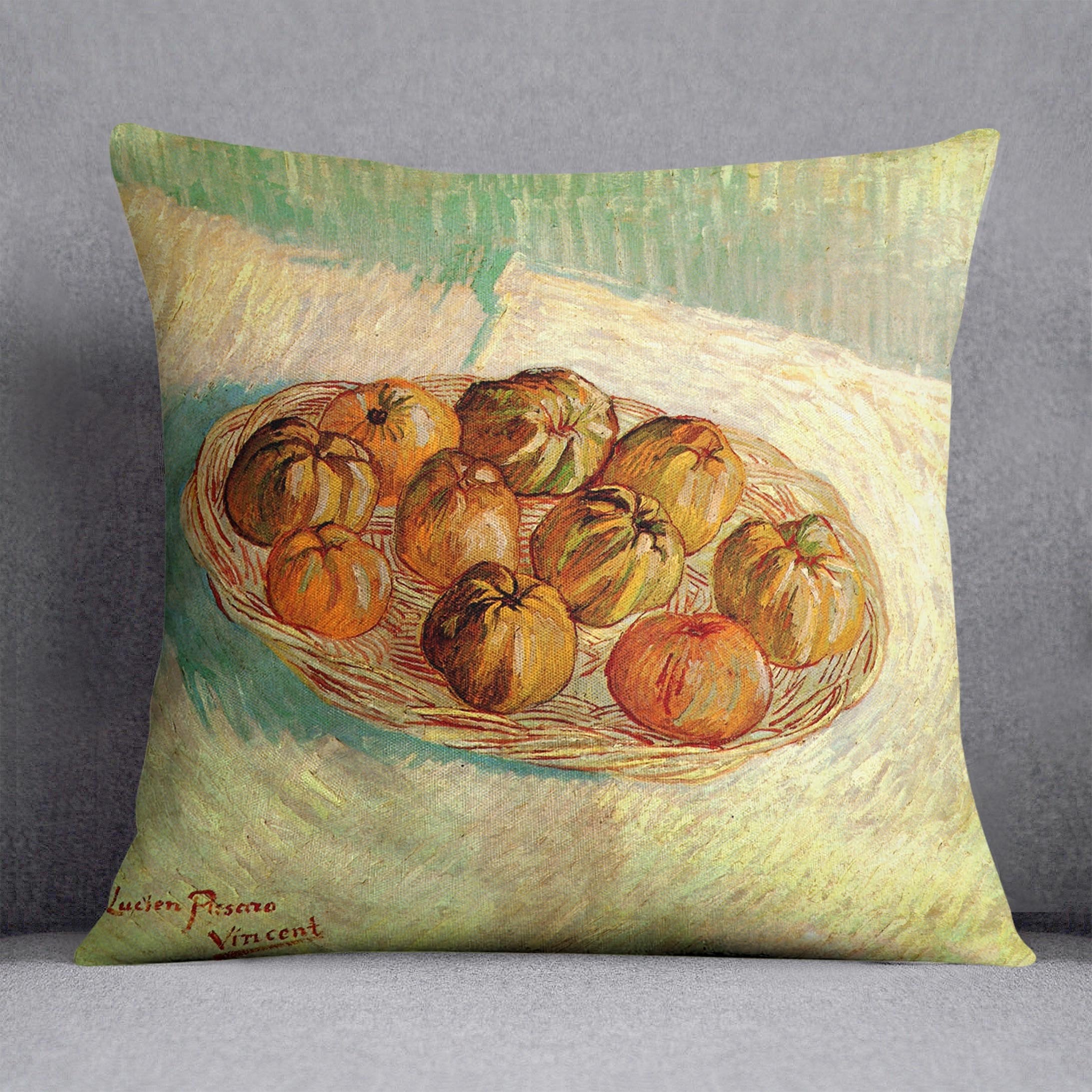 Still Life with Basket of Apples to Lucien Pissarro by Van Gogh Throw Pillow