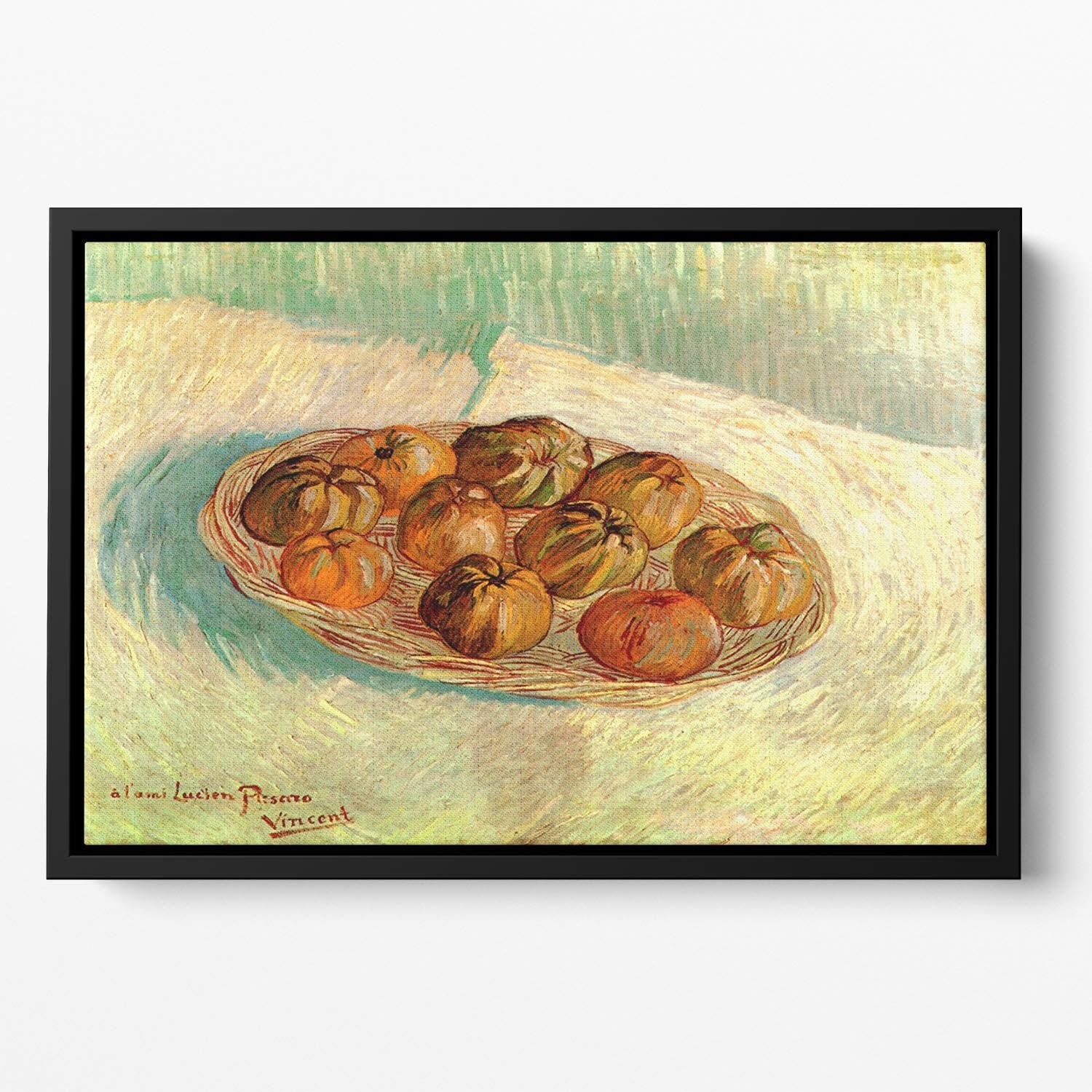 Still Life with Basket of Apples to Lucien Pissarro by Van Gogh Floating Framed Canvas