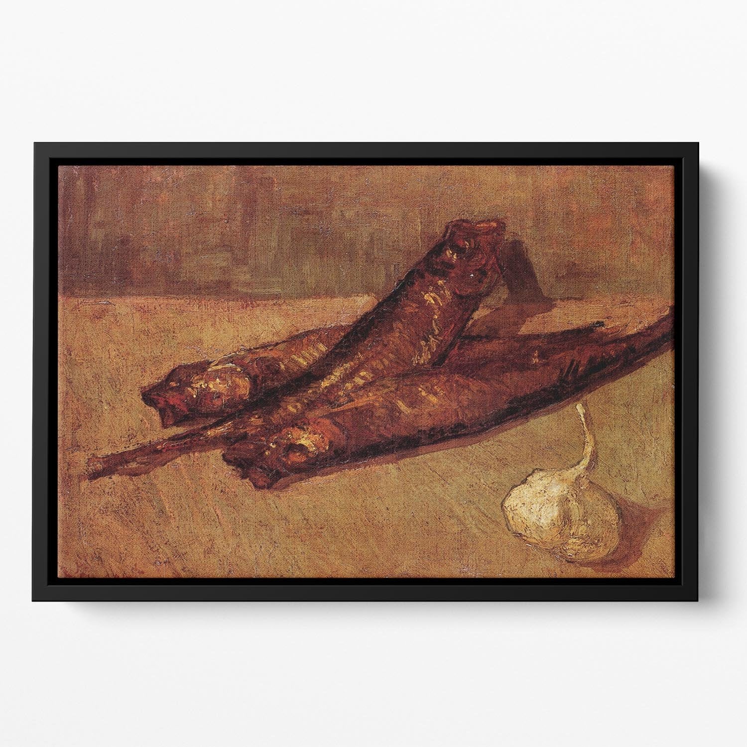 Still Life with Bloaters and Garlic by Van Gogh Floating Framed Canvas