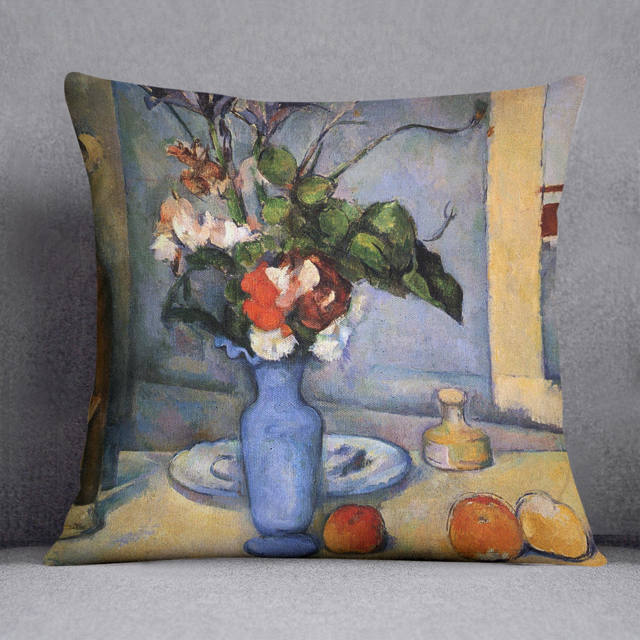 Still Life with Blue vase by Cezanne Cushion - Canvas Art Rocks - 1