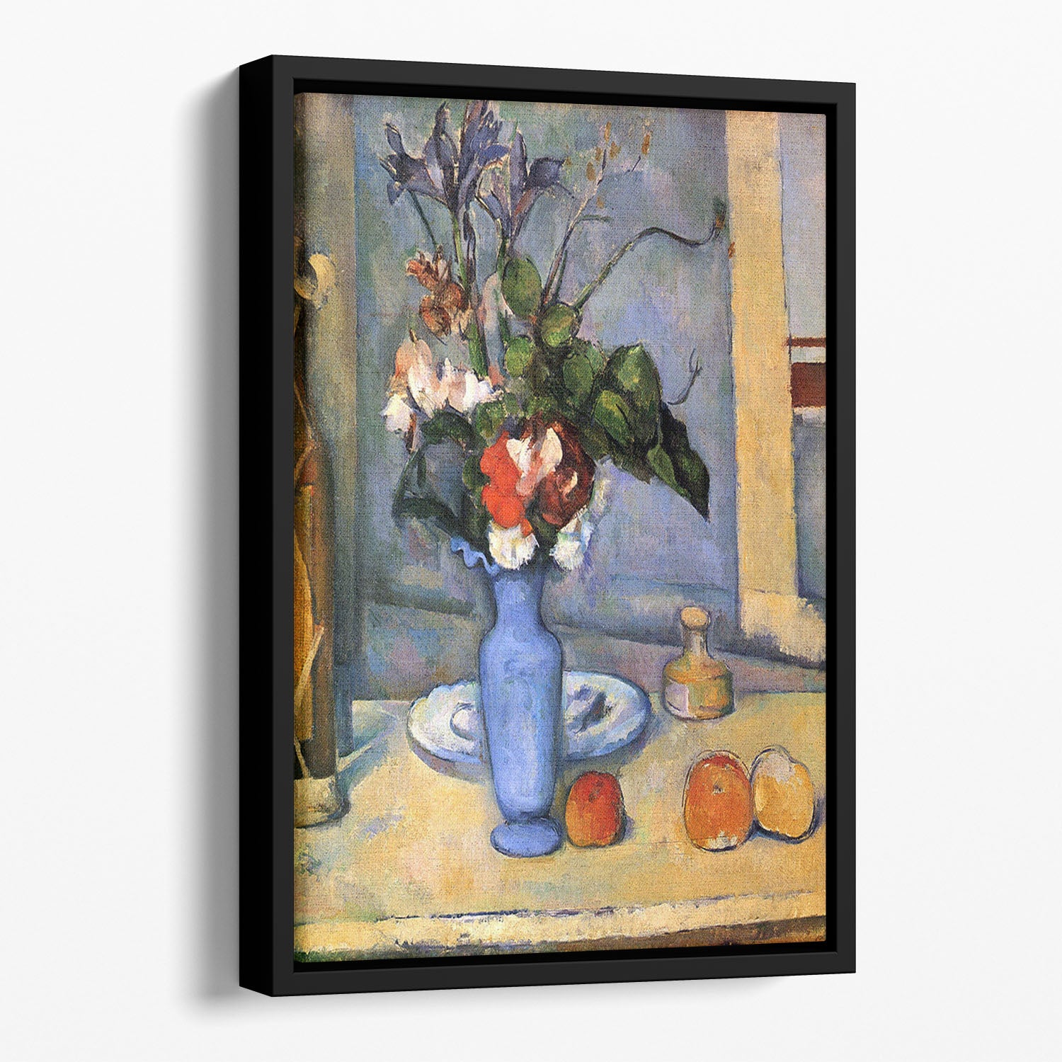 Still Life with Blue vase by Cezanne Floating Framed Canvas - Canvas Art Rocks - 1