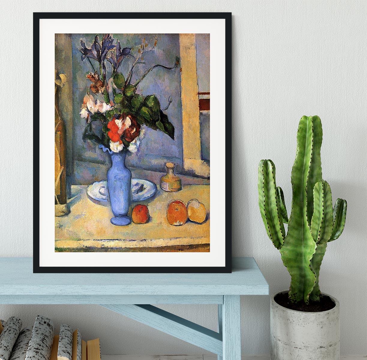 Still Life with Blue vase by Cezanne Framed Print - Canvas Art Rocks - 1