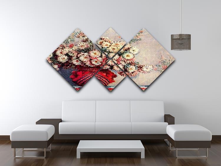 Still Life with Chrysanthemums by Monet 4 Square Multi Panel Canvas - Canvas Art Rocks - 3