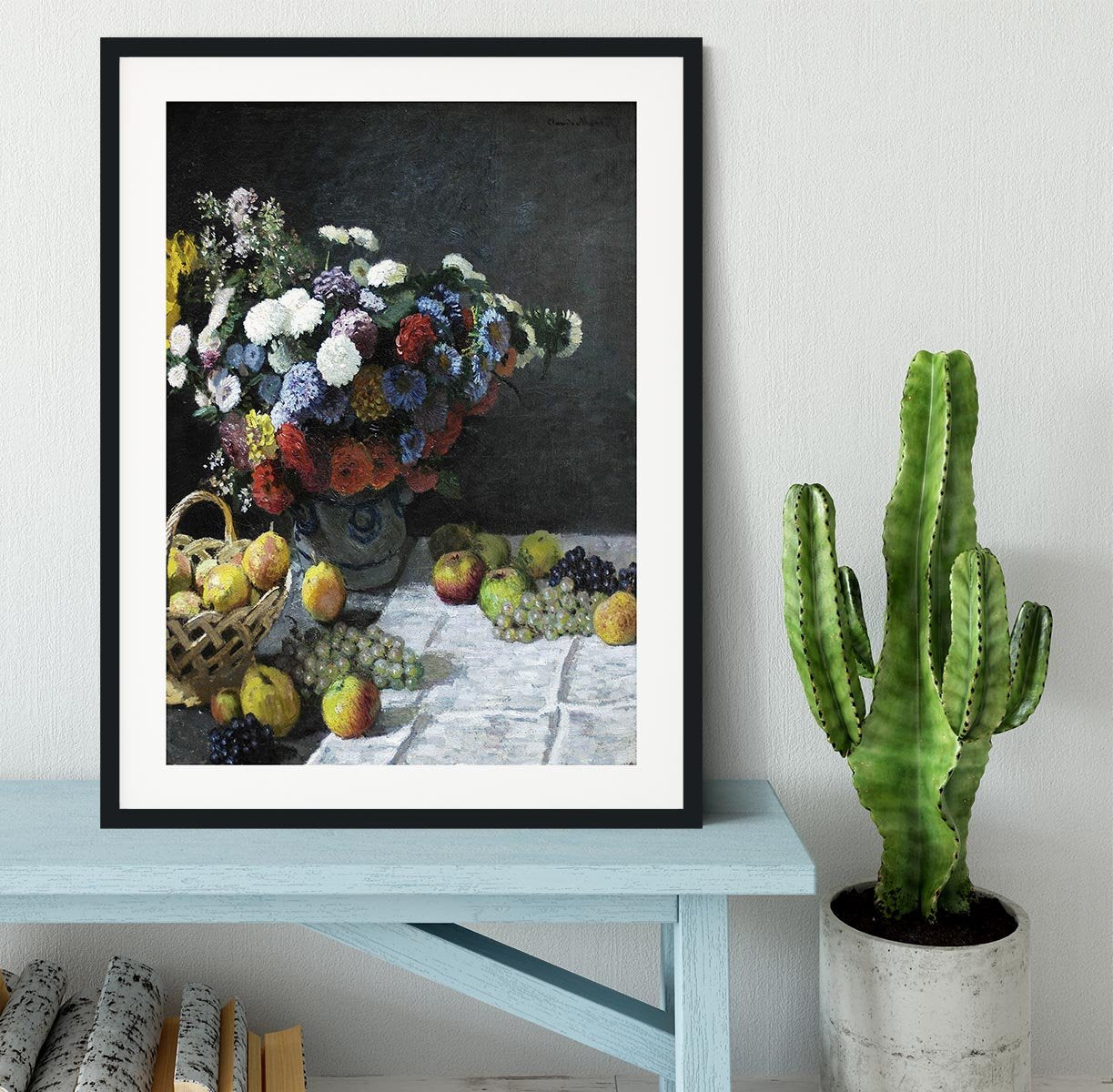 Still Life with Flowers and Fruits by Monet Framed Print - Canvas Art Rocks - 1