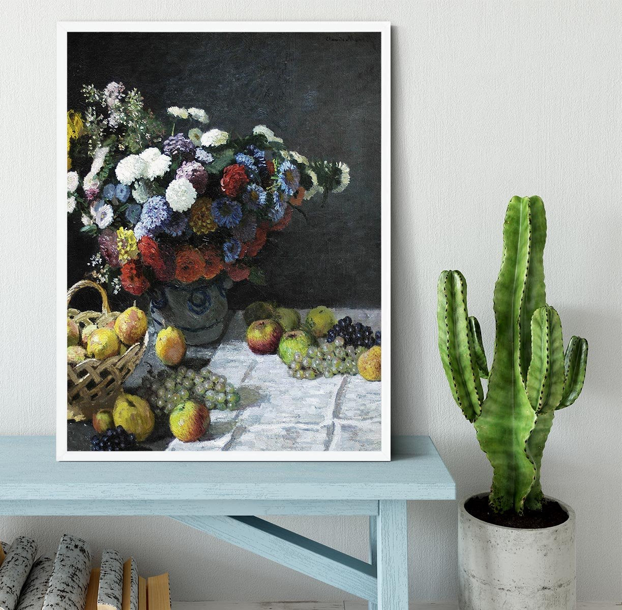 Still Life with Flowers and Fruits by Monet Framed Print - Canvas Art Rocks -6