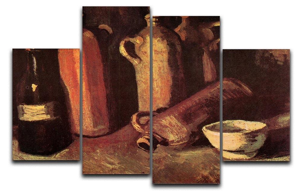 Still Life with Four Stone Bottles Flask and White Cup by Van Gogh 4 Split Panel Canvas  - Canvas Art Rocks - 1