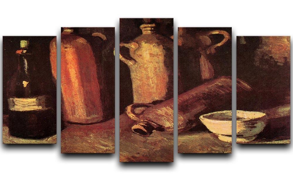 Still Life with Four Stone Bottles Flask and White Cup by Van Gogh 5 Split Panel Canvas  - Canvas Art Rocks - 1