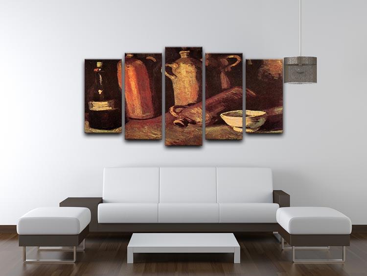 Still Life with Four Stone Bottles Flask and White Cup by Van Gogh 5 Split Panel Canvas - Canvas Art Rocks - 3