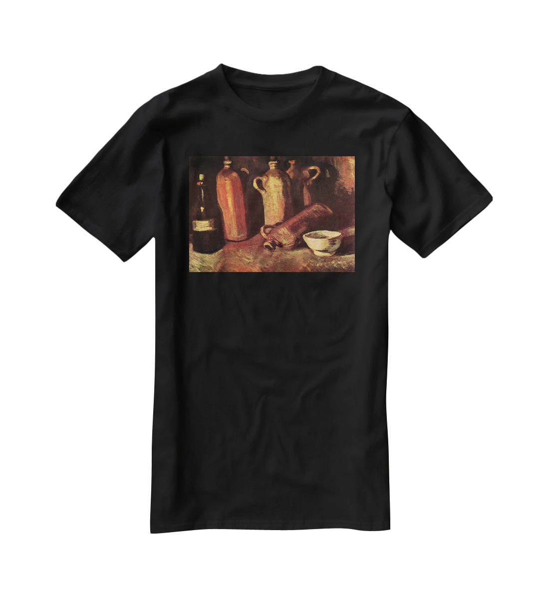 Still Life with Four Stone Bottles Flask and White Cup by Van Gogh T-Shirt - Canvas Art Rocks - 1
