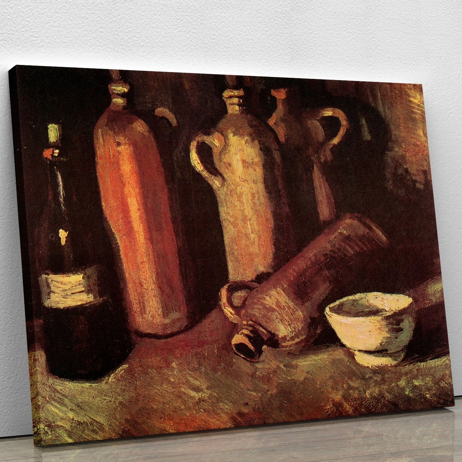 Still Life with Four Stone Bottles Flask and White Cup by Van Gogh Canvas Print or Poster