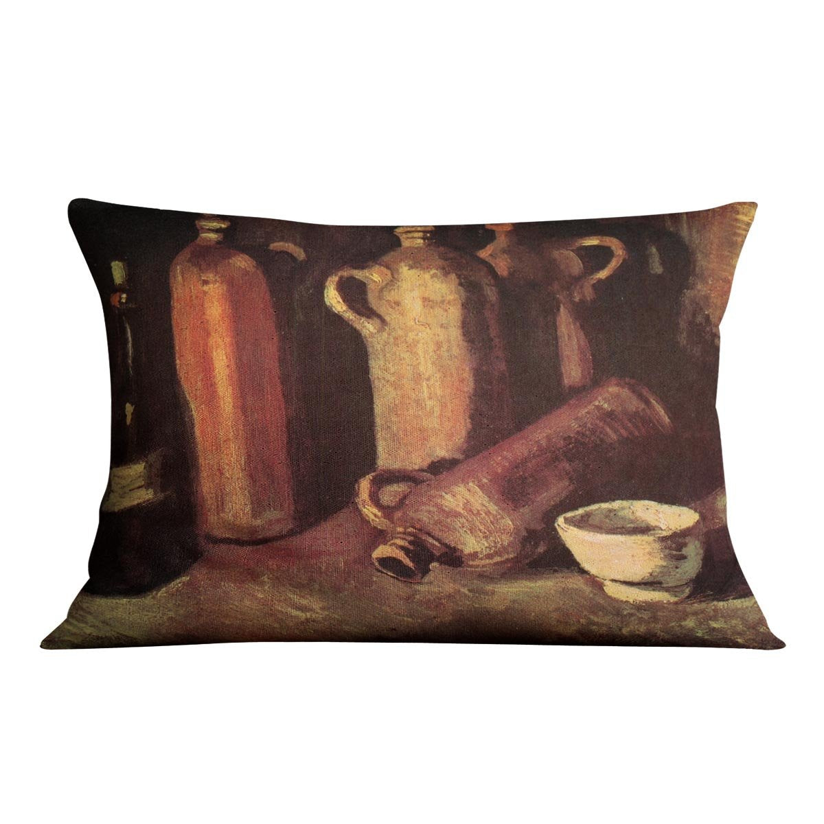 Still Life with Four Stone Bottles Flask and White Cup by Van Gogh Throw Pillow