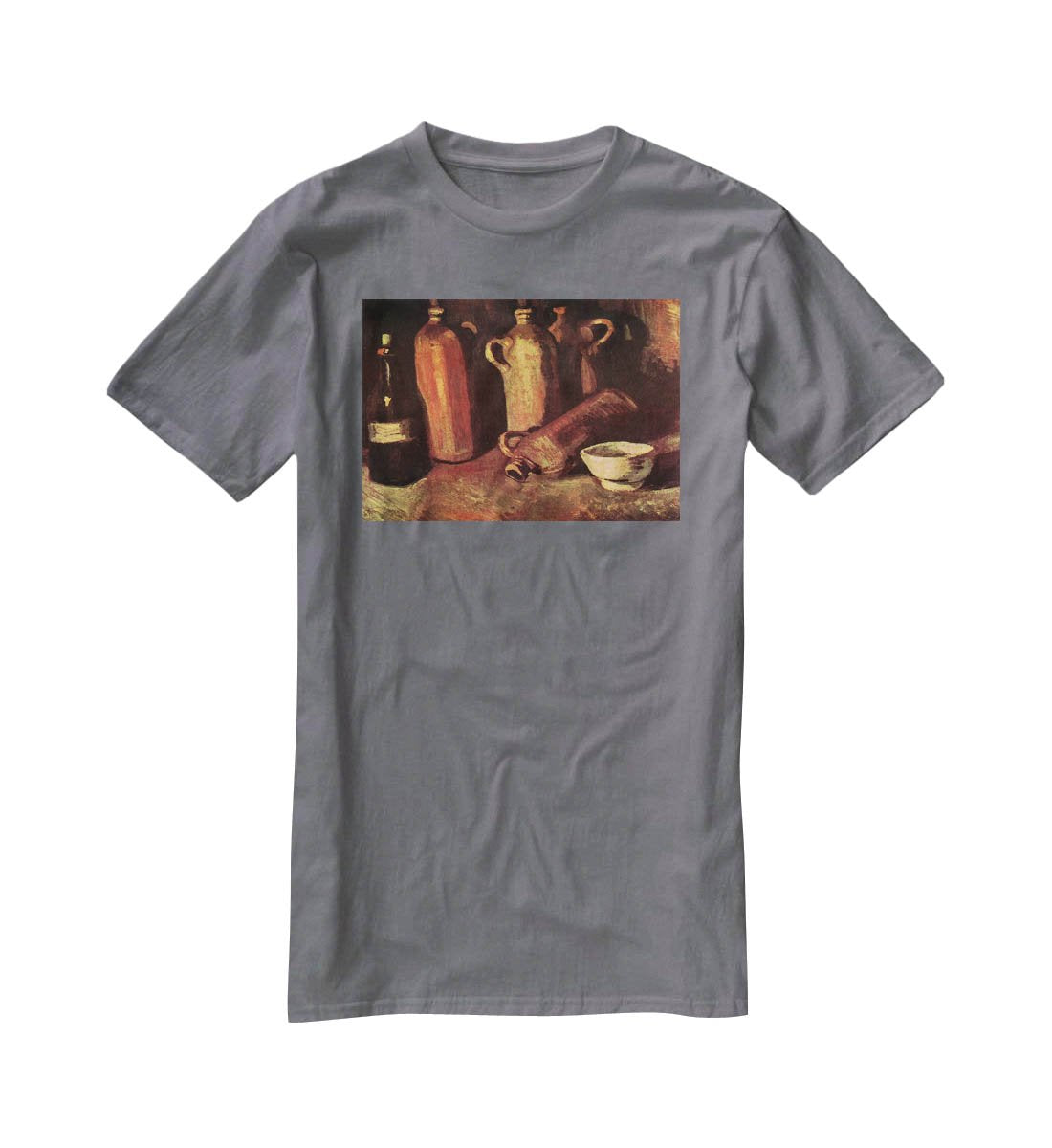Still Life with Four Stone Bottles Flask and White Cup by Van Gogh T-Shirt - Canvas Art Rocks - 3