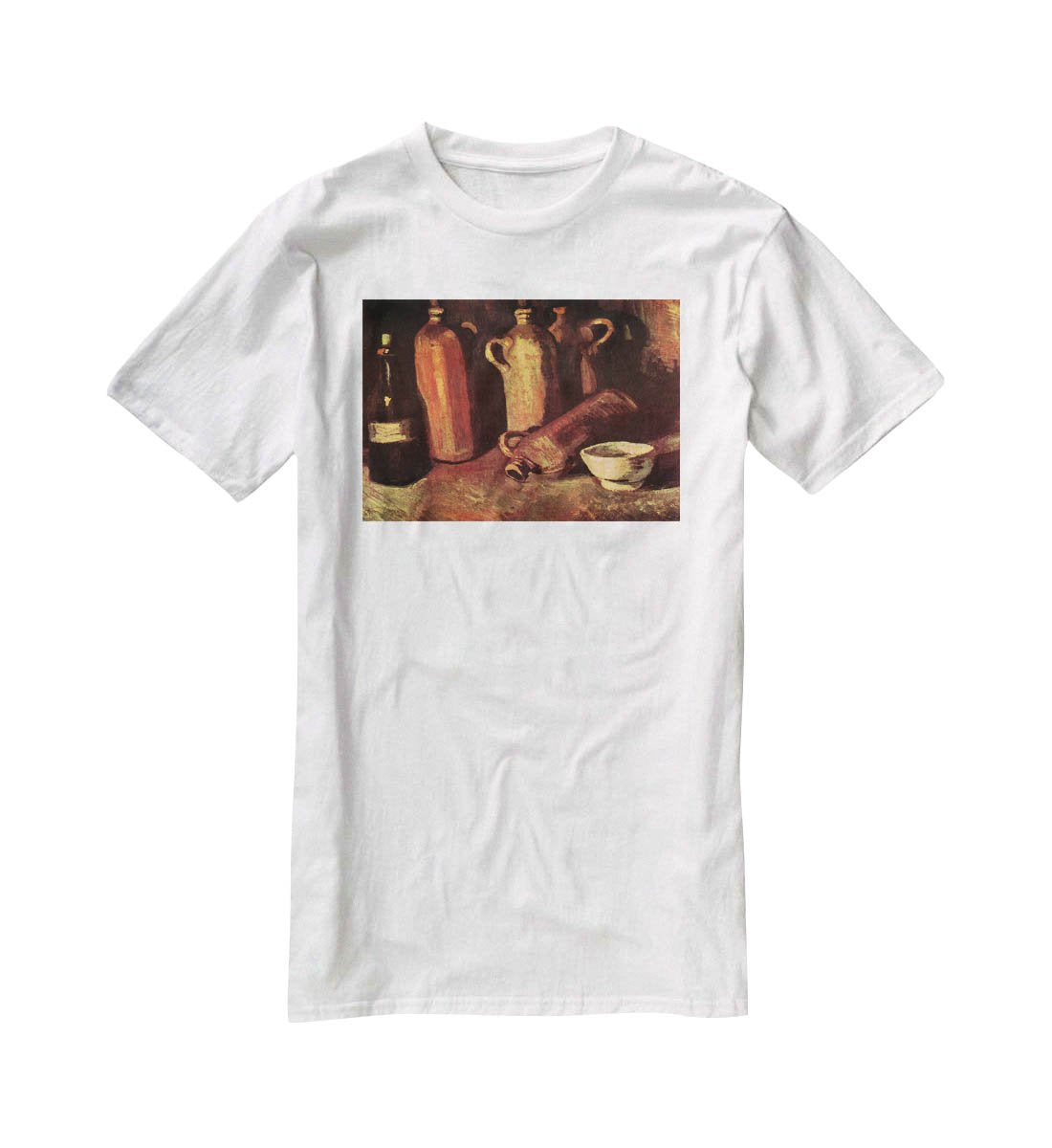 Still Life with Four Stone Bottles Flask and White Cup by Van Gogh T-Shirt - Canvas Art Rocks - 5