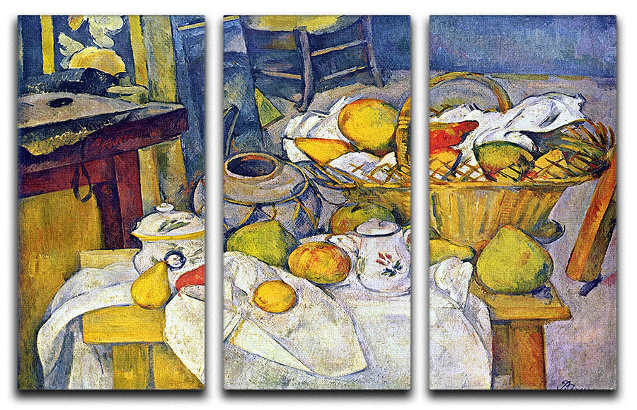 Still Life with Fruit Basket by Cezanne 3 Split Panel Canvas Print - Canvas Art Rocks - 1