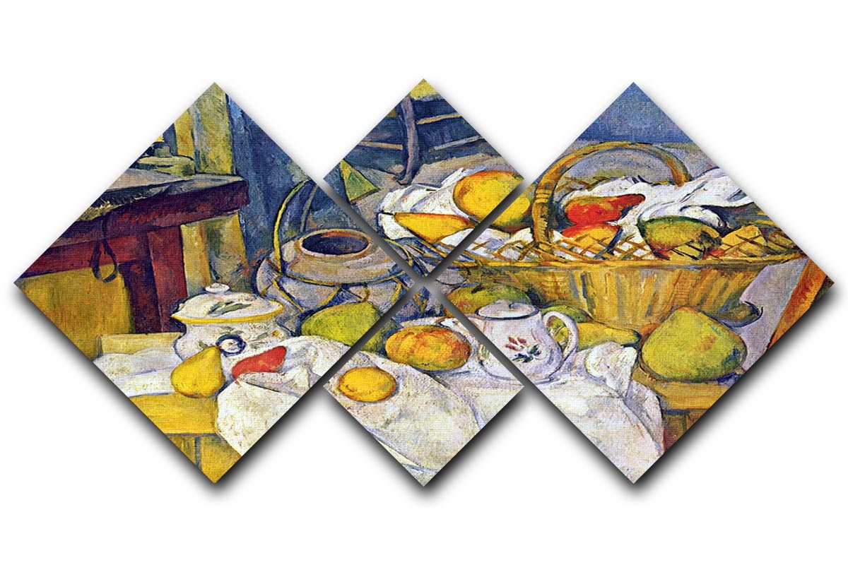 Still Life with Fruit Basket by Cezanne 4 Square Multi Panel Canvas - Canvas Art Rocks - 1