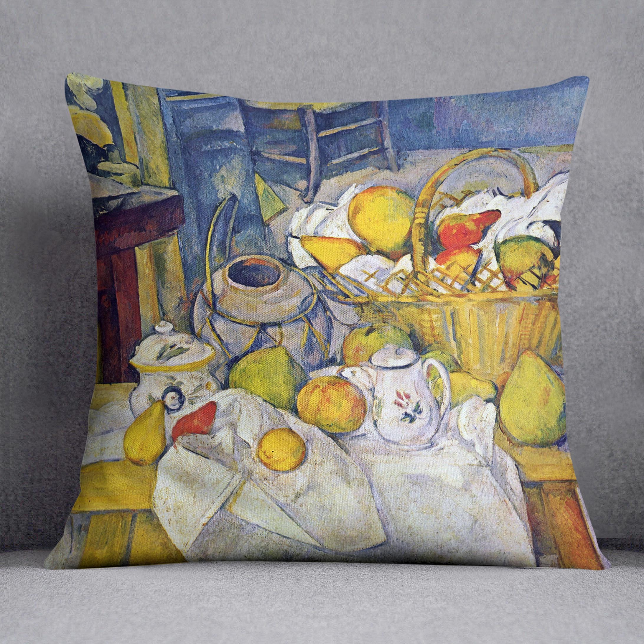 Still Life with Fruit Basket by Cezanne Cushion - Canvas Art Rocks - 1