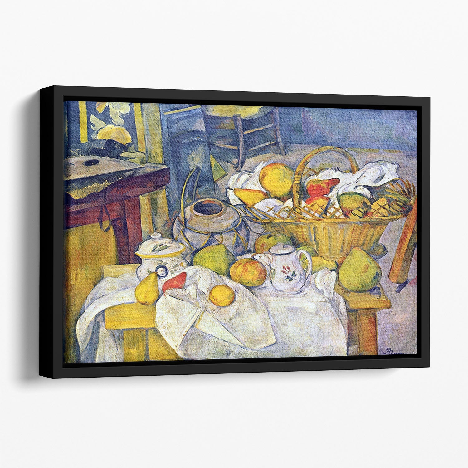 Still Life with Fruit Basket by Cezanne Floating Framed Canvas - Canvas Art Rocks - 1